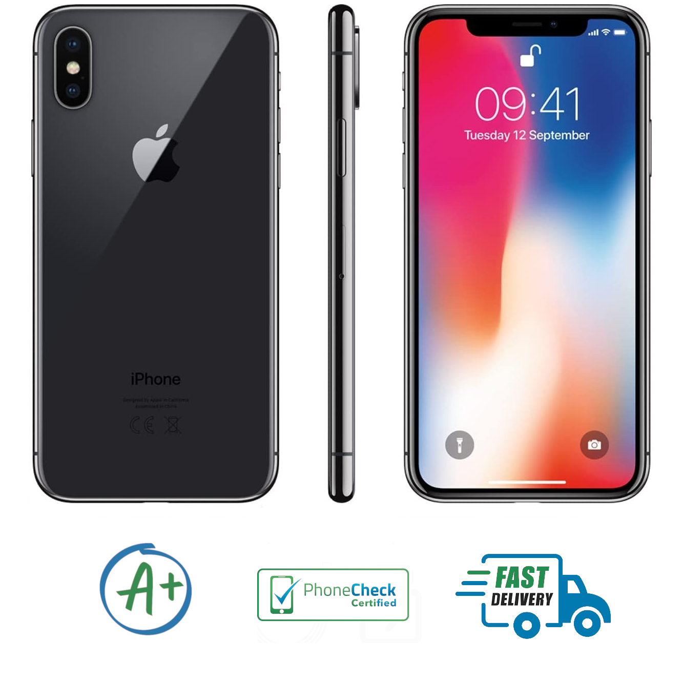 Apple iPhone X A1865 64GB 256GB Space/Silver CONSUMER CELLULAR Warranty- A Grade