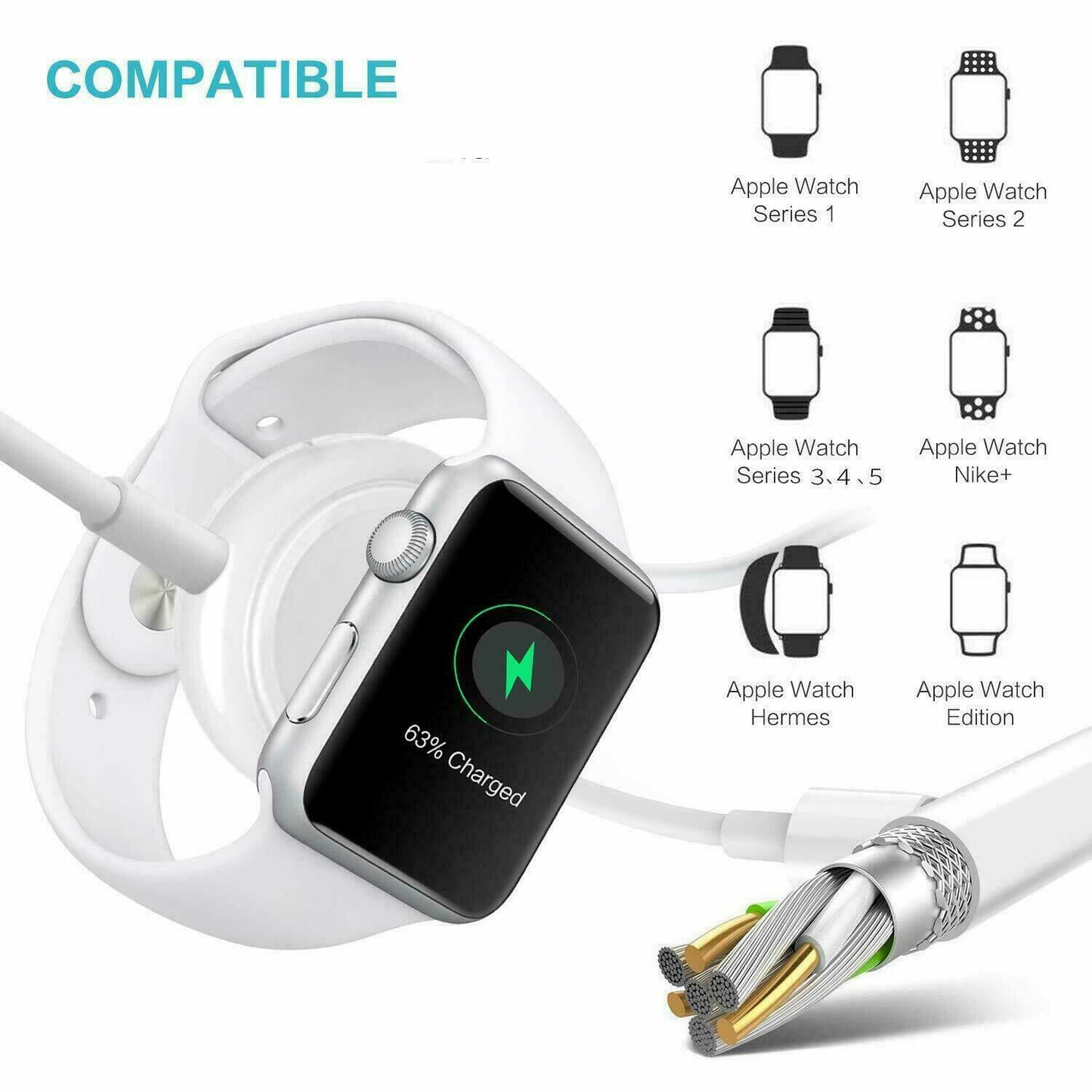 Magnetic Charger For Apple Watch Series SE/6/5/4/3/2/1 In Box. USB Cable Charger